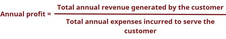 Annual profit = (Total annual revenue generated by the customer) / (total annual expenses incurred to serve the customer)