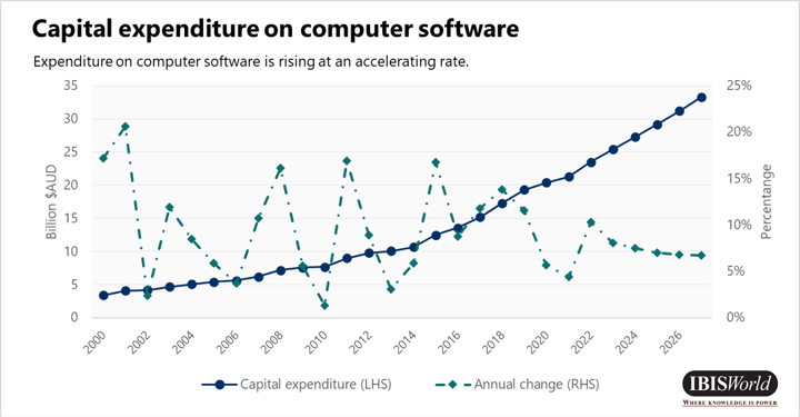 Capital expenditure on computer software line graph